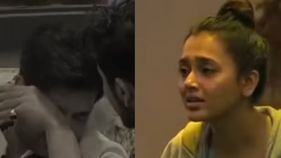 Karan Kundrra broke down after his fight with Tejasswi Prakash in the Bigg Boss house. Karan Kundrra broke down after his fight with Tejasswi Prakash in the Bigg Boss house.