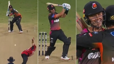 Boult smoked an unbelievable last-ball 6 to win the match for Northern Districts.&nbsp; (Screengrabs/SpartSport)