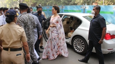 Kangana Ranaut at the Khar police station in Mumbai. Kangana Ranaut at the Khar police station in Mumbai.