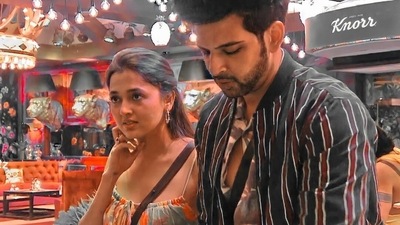 Karan Kundrra and Tejasswi Prakash on Bigg Boss 15. Karan Kundrra and Tejasswi Prakash on Bigg Boss 15.