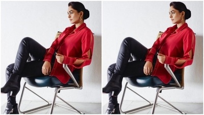 Mrunal added a black tube top to her look and left the shirt open and gave a sassy look to her pictures. (Instagram/@mrunalthakur)