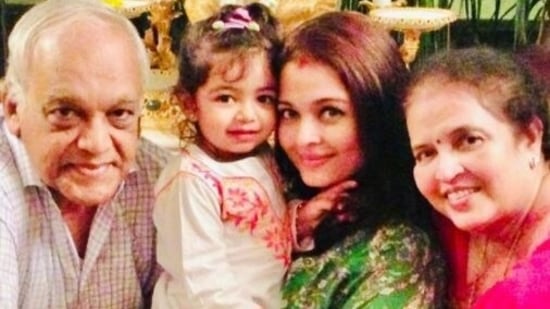 Aishwarya Rai Bachchan with her mother and father, late Krishnaraj Rai.