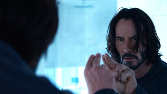Keanu Reeves in a still from The Matrix Resurrections.