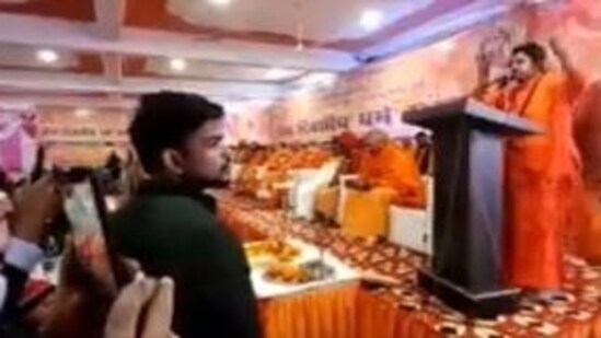 Screengrab from videos of 3-day Dharma Sansad which are now viral on social media.&nbsp;