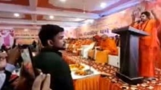 Screengrab from videos of 3-day Dharma Sansad which are now viral on social media.&nbsp;