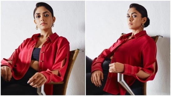 Mrunal Thakur is currently awaiting the release of her upcoming film Jersey. The promotions of the film are on full swing, and Mrunal, along with co-actor Shahid Kapoor, is often spotted in events, promoting their film. On Wednesday, Mrunal stepped out in a casual attire for the promotions and shared a slew of pictures of her look, on her Instagram profile.(Instagram/@mrunalthakur)