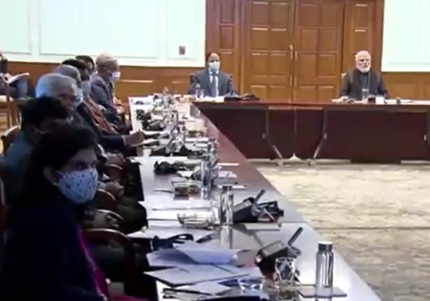 Video grab of the review meeting. (ANI Twitter)