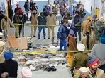 Police cordoning off the Ludhiana court blast site on Thursday. (Harsimar Pal Singh/HT)