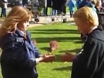 (L) Emma Watson and Tom Felton playing a game with their hands, (R) Daniel Radcliffe informing fans that Emma is ‘competitive’. (L) Emma Watson and Tom Felton playing a game with their hands, (R) Daniel Radcliffe informing fans that Emma is ‘competitive’.