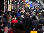 The UKHSA said the reduction in risk “is likely to be partly a reduction in intrinsic severity of the virus and partly to protection provided by prior infection”. In picture - Shoppers wear face mask on Oxford Street in London.(AP) The UKHSA said the reduction in risk “is likely to be partly a reduction in intrinsic severity of the virus and partly to protection provided by prior infection”. In picture - Shoppers wear face mask on Oxford Street in London.(AP)