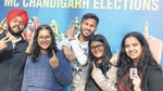 Elated first-time voters posing in front of the selfie zone at Saupin’s School in Sector 32, Chandigarh, on Friday. (Keshav Singh/HT) Elated first-time voters posing in front of the selfie zone at Saupin’s School in Sector 32, Chandigarh, on Friday. (Keshav Singh/HT)