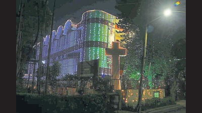 First Baptist Church decked out for Christmas in Sector 44, Chandigarh, on Friday. (Sanjeev Sharma/HT)