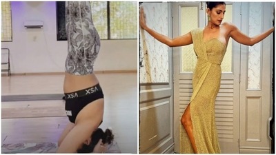 Kubbra Sait is literally 'head over heels' about head stand. Pic inside (Instagram/@kubbrasait)