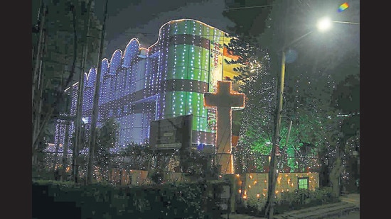 First Baptist Church decked out for Christmas in Sector 44, Chandigarh, on Friday. (Sanjeev Sharma/HT)