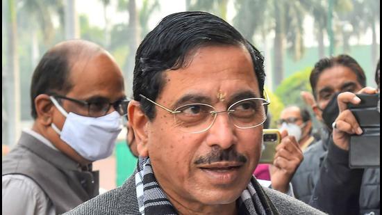 Union minister for parliamentary affairs Pralhad Joshi during the winter session of parliament, in New Delhi on December 16. (PTI)