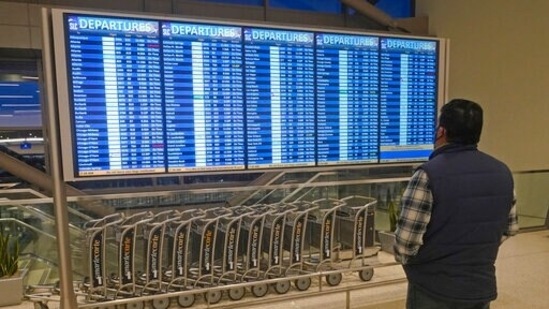 Commercial air traffic within the United States and into or out of the country accounted for more than a quarter of all the canceled flights over the weekend, FlightAware data showed.(AP)