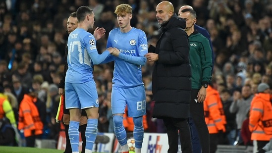 Manchester City's Cole Palmer replaces Phil Foden during the Champions League Group A match against Club Brugge at the Etihad Stadium, (AP) Manchester City's Cole Palmer replaces Phil Foden during the Champions League Group A match against Club Brugge at the Etihad Stadium, (AP)