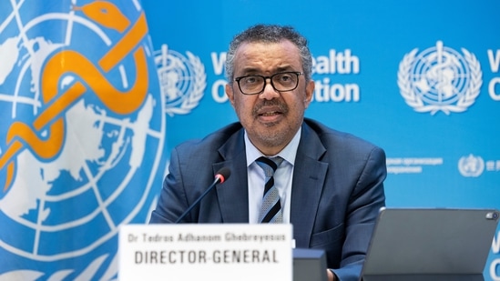 Tedros Adhanom Ghebreyesus, the director-general of the World Health Organization (WHO), talks to the media regarding the coronavirus and global health priorities in 2022.&nbsp;(AP)