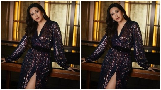 The midriff-baring gown came with full sleeves and a thigh-high slit on one side.(Instagram/@therealkarismakapoor)