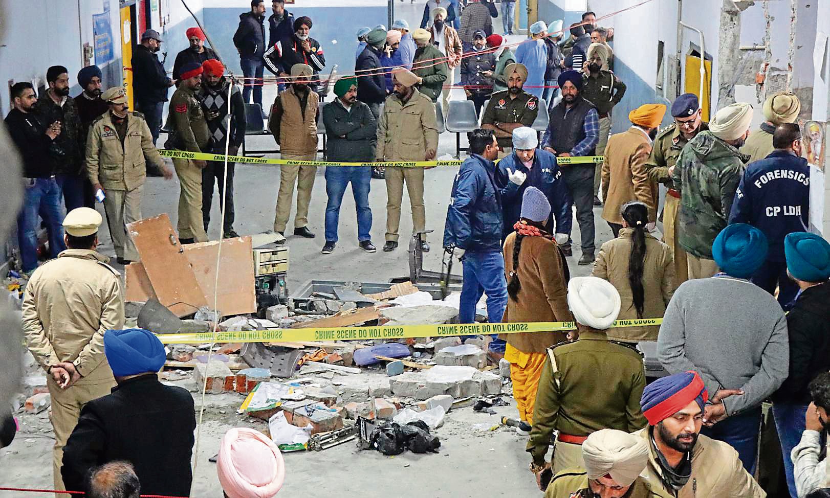 One man died while six others were injured after the explosion that took place inside the washroom on the second floor of the district court at around 12.22pm on Thursday. (Harsimar Pal Singh/HT Photo)