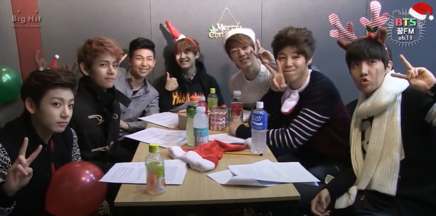 BTS members RM, Jin, Suga, J-Hope, Jimin, V and Jungkook spending their first Christmas as rookies together.&nbsp;