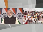 PM Modi virtually addressing the gathering at Gurdwara Lakhpat Sahib in Gujarat on Saturday. PM Modi virtually addressing the gathering at Gurdwara Lakhpat Sahib in Gujarat on Saturday.
