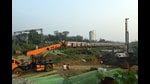 Work in progress near Juinagar railway station as Central Railway is developing infrastructure including parking space for empty rakes. (BACHCHAN KUMAR/HT PHOTO)