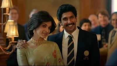 Deepika Padukone and Ranveer Singh in a still from 83. Deepika Padukone and Ranveer Singh in a still from 83. 