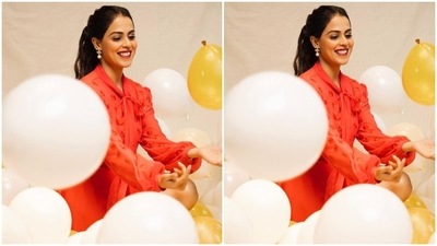 In the end, Genelia chose a berry-toned lip shade, mascara-adorned lashes, shimmery eye shadow, blushed cheeks, sleek eyeliner, sharp contour and glowing skin to round off her glam picks with the all-red outfit. (Instagram/@geneliad) In the end, Genelia chose a berry-toned lip shade, mascara-adorned lashes, shimmery eye shadow, blushed cheeks, sleek eyeliner, sharp contour and glowing skin to round off her glam picks with the all-red outfit. (Instagram/@geneliad)