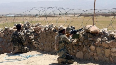 Afghan police personnel keep watch near the Durand Line. (AFP File Photo)