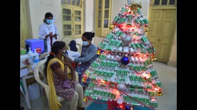 A health worker administers the vaccine in Bengaluru on Saturday. (PTI)