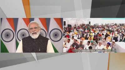 PM Modi virtually addressing the gathering at Gurdwara Lakhpat Sahib in Gujarat on Saturday. PM Modi virtually addressing the gathering at Gurdwara Lakhpat Sahib in Gujarat on Saturday.