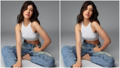 Styled by makeup artist Riddhima Sharma, Shanaya opted for a no makeup look and decked up only in a shade of nude lipstick. (Instagram/@shanayakapoor02)