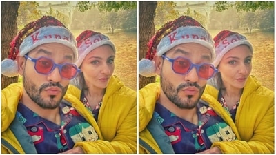 In matching jackets and customised caps, Soha and Kunal looked adorable. (Instagram/@kunalkemmu)
