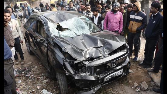 The driver of the car was arrested. (Vipin Kumar/HT PHOTO)