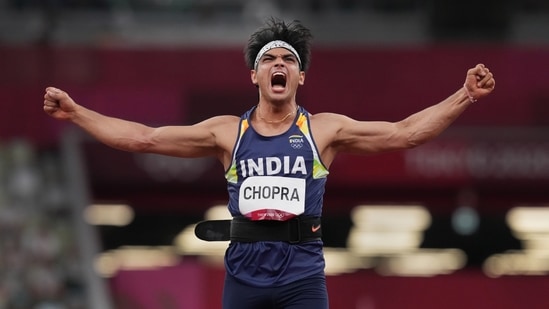 India's Neeraj Chopra reacts as he competes in the final of the men's javelin throw event at the 2020 Summer Olympics, in Tokyo, Saturday, Aug. 7, 2021.(PTI) India's Neeraj Chopra reacts as he competes in the final of the men's javelin throw event at the 2020 Summer Olympics, in Tokyo, Saturday, Aug. 7, 2021.(PTI)