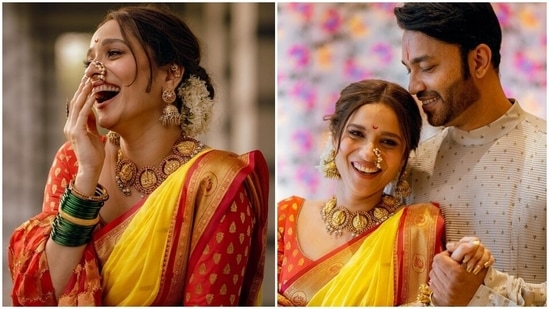 Beautiful Nauvari Sarees We Spotted On These Real Maharashtrian Brides! |  Nauvari saree, Couple wedding dress, Indian wedding photography poses