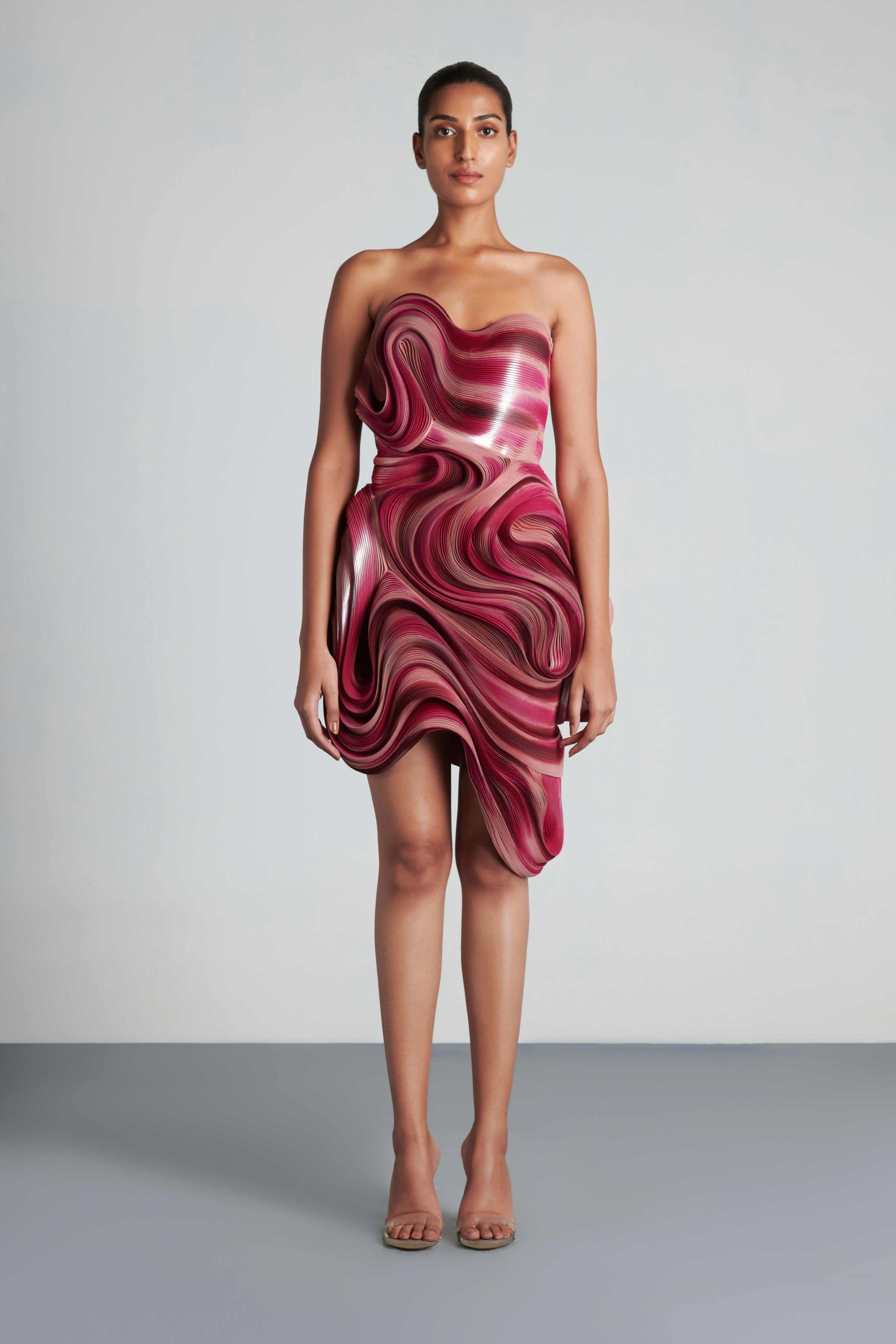 In the glow of selfie cameras, unusual textures stand out. Try metallics, micro-pleats, rubberised prints, mirrorwork or velvet. But pick one; don’t go overboard. (Amit Aggarwal) In the glow of selfie cameras, unusual textures stand out. Try metallics, micro-pleats, rubberised prints, mirrorwork or velvet. But pick one; don’t go overboard. (Amit Aggarwal)