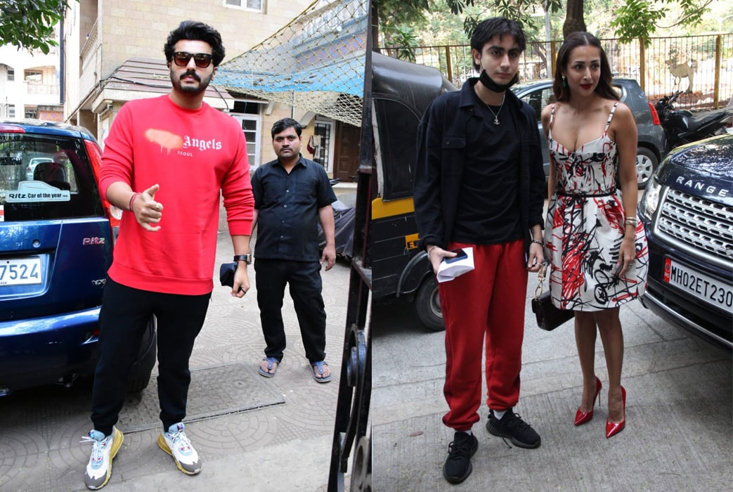 Arjun Kapoor, Arhaan Khan and Malaika Arora at her mother's residence. (Varinder Chawla)