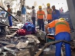 Charred remains after a boiler explosion at a factory in Bihar's Muzaffarpur.(PTI) Charred remains after a boiler explosion at a factory in Bihar's Muzaffarpur.(PTI)