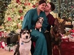 Priyanka Chopra and Nick Jonas with their three dogs. Priyanka Chopra and Nick Jonas with their three dogs. 