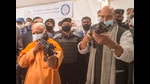 Defence minister Rajnath Singh and UP CM Yogi Adityanath at the DRDO exhibition in Lucknow on Sunday (PTI) Defence minister Rajnath Singh and UP CM Yogi Adityanath at the DRDO exhibition in Lucknow on Sunday (PTI)