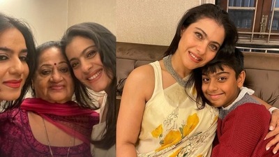 Kajol shares pictures with mother-in-law Veena Devgn and son Yug. Kajol shares pictures with mother-in-law Veena Devgn and son Yug. 