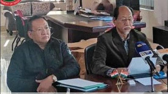Nagaland Chief Minister Neiphiu Rio addressing the media on Sunday about the decisions taken in a meeting held at New Delhi on December 23 with Union Home Minister Amit Shah. (TWITTER.) Nagaland Chief Minister Neiphiu Rio addressing the media on Sunday about the decisions taken in a meeting held at New Delhi on December 23 with Union Home Minister Amit Shah. (TWITTER.)