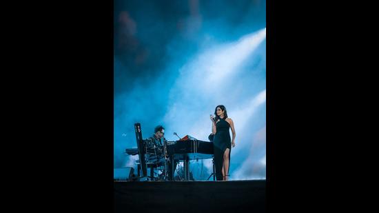 AR Rahman and Jonita Gandhi during their recent live show in Dubai