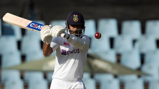 India's Ajinkya Rahane plays a delivery from South Africa's Kagiso Rabada during the Test Cricket match between South Africa India at Centurion Park in Pretoria, South Africa, Sunday, Dec. 26, 2021. (AP Photo/Themba Hadebe)(AP)