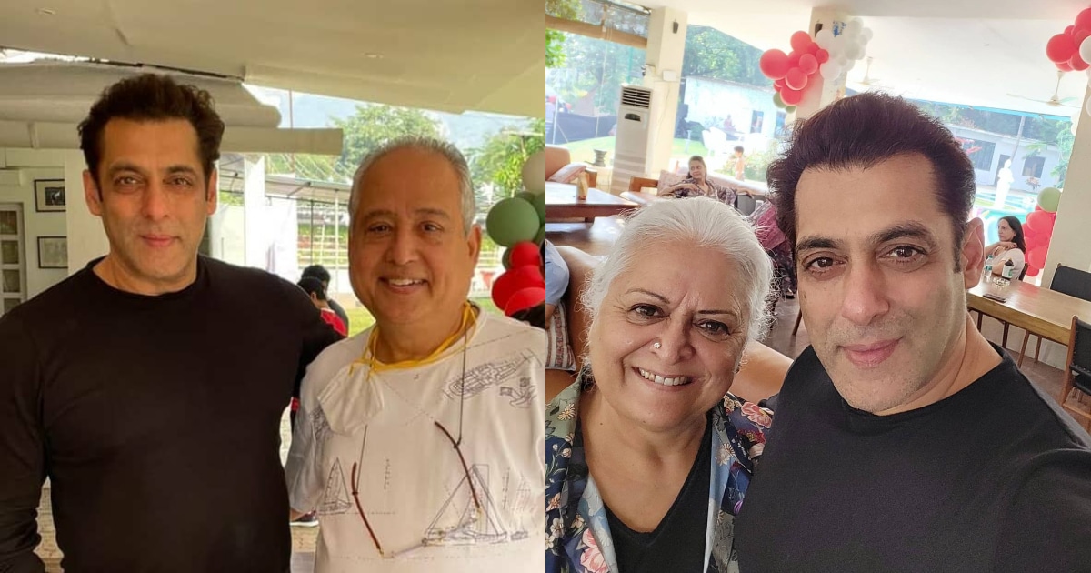 Salman Khan poses with his guests at his farmhouse. Salman Khan poses with his guests at his farmhouse. 