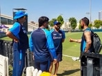 Ravi Shastri, MS Dhoni, Rohit Sharma, and Virat Kohli seen chatting&nbsp;