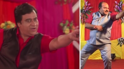 Manu Rishi Chadha (L) in a still from Aapke Aa Jane Se and (R) the original dancing uncle Sanjeev Shrivastava. Manu Rishi Chadha (L) in a still from Aapke Aa Jane Se and (R) the original dancing uncle Sanjeev Shrivastava.