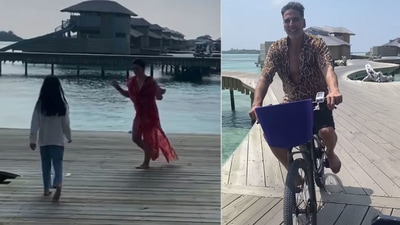 Nitara, Twinkle and Akshay Kumar in the Maldives. Nitara, Twinkle and Akshay Kumar in the Maldives. 